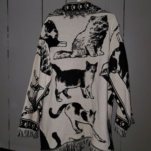 Crazy Cat Lady Woven Fringe Sweater Duster Jacket